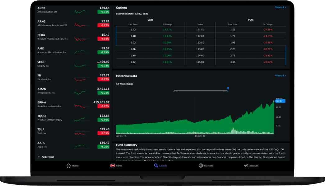 Portátil mostrando una plataforma de análisis de información financiera